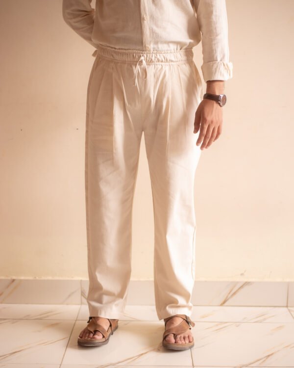 Double-Pleated Linen Trousers front view – PantChic